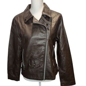 Olivia Miller Faux Leather Jacket Women L Ladies Brown Motorcycle Biker